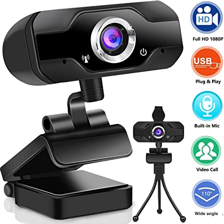 LC-dolida 1080P HD USB Webcam with Microphone, 30fps 360 Rotatable Webcams for PC,Laptop,MAC,Plug and Play,Computer Web Camera for Youtube,Skype Video Calling,Studying,Conference,Gaming with Cover