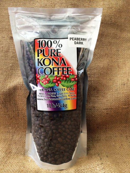 100% Kona Peaberry Dark Roast Whole Bean Coffee - 1 Pound