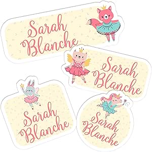 80 Pcs Personalized Labels for Kids Die-Cut, Waterproof Daycare Name Labels | 12 Designs w/ 4 Different Shapes, 3 Sizes | Kids Sticker for Water Bottles, Lunch Boxes - Ballet