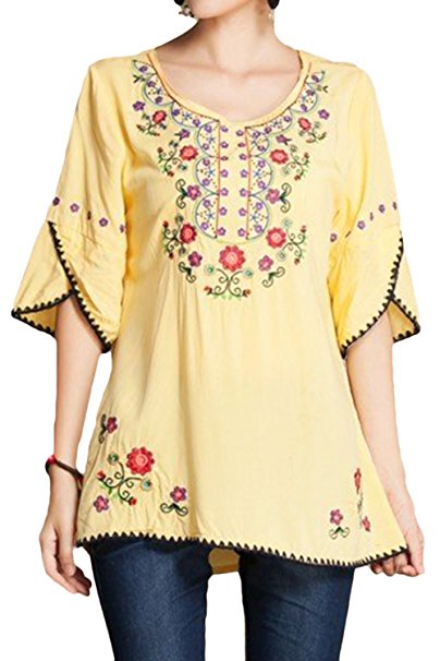 Asher Fashion Girls Embroidered Peasant Tops Bohemian Blouses Tunic