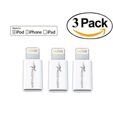 Lightning Adapter(3-Pack), Roopower Micro USB to 8-Pin Charge and Sync Adapter - Charge your iPhone / iPad / iPod with Micro USB Cables - Works With all iOS Updates (White)