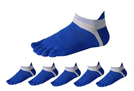 Men Cotton Low Cut Athletic Toe Socks 5 Finger No Show Mesh Wicking 6 Pack