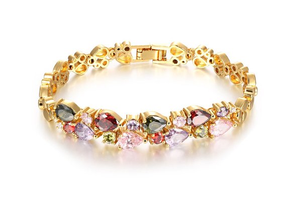 Girl Era 18K Multi-Gemstone and Diamond Tennis Bracelet Gold Heart Bracelets