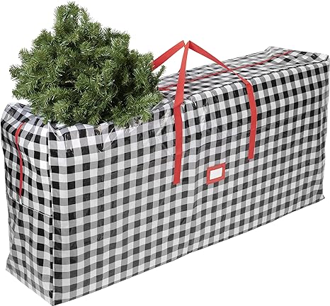 Zober Christmas Tree Storage Bag - Fits 9 Ft Artificial Trees - Plastic, Waterproof Christmas Tree Bag - Strong, Durable Handles - Labeling Card Slot - White/Black Plaid