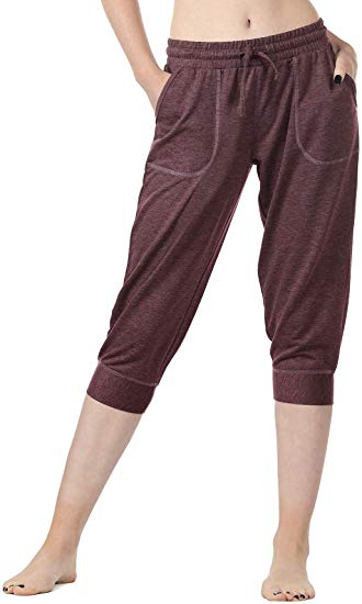 icyzone Women's French Terry Jogger Lounge Sweatpants - Active Capri Pants for Women