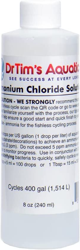 DrTim’s Aquatics Ammonium Chloride Solution for Fishless Cycling - 8 oz, Treats 400 gal. –  Fish Tank Cleaner for Saltwater, Freshwater & Reef Aquariums