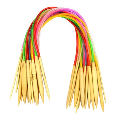 CrazyEve Circular Colorful Tube Bamboo Knitting Needles Set 18 Sizes 16" (40cm)