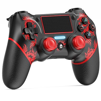 uscoreek Wireless Controller Compatible for PS4/Slim/Pro Console with Touch Pad, Audio Gyro, Double Vibration Function - Fire Dragon