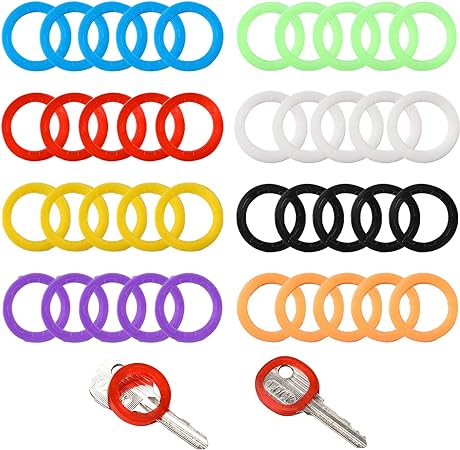 40 Pack Key Caps Covers Tags Plastic Key Identifier Coding Rings Coloured Key Identifier Label Tags for Easy Identifying Standard Flat Round House Door Keys