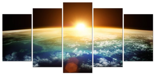 Pyradecor the Earth 5 Panels Modern Landscape Artwork Giclee Canvas Prints Space Pictures Paintings on Stretched and Framed Canvas Wall Art Ready to Hang for Living Room Bedroom Home Decor