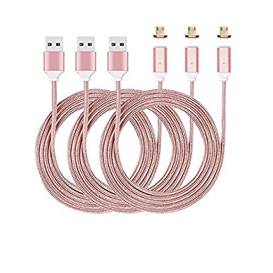 hyranger 3pcs 2nd Generation Micro USB Magnetic Cable 3Ft/1m Nylon braided Data Sync Charger Cord for Samsung Galaxy Note LG G4 G3 Google Blackberry(rose)