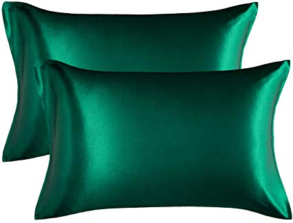 Bedsure Satin King Size Pillow Cases Set of 2, Dark Green, 20x40 inches - Pillowcase for Hair and Skin - Satin Pillow Covers with Envelope Closure