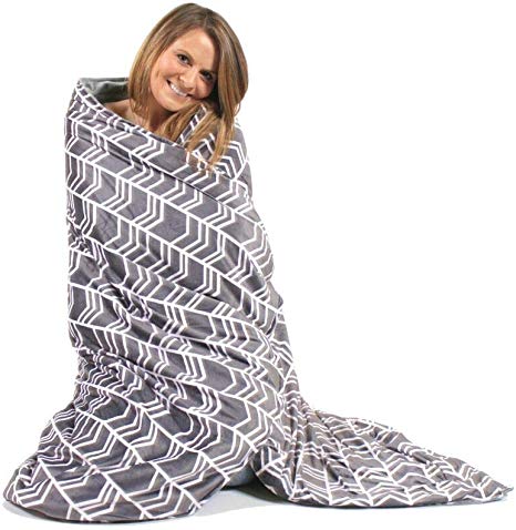 Hooga Weighted Anxiety Blanket 5 lbs for Kids and Adults with Premium Removable Cover | 2-Piece Set | Stylish Chevron Design - 36"x48"