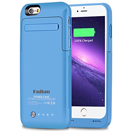 iPhone 6 Battery Case Kujian External Battery Backup Charger Case 3500mAh with Kickstand for iPhone 6/6S (Blue)