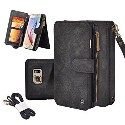 Galaxy Note 5 Case, Detachable Leather Sport Wallet Card Slot Zipper Wallet Wrist Shoulder Bag Pouch Kickstand for Samsung Galaxy Note 5