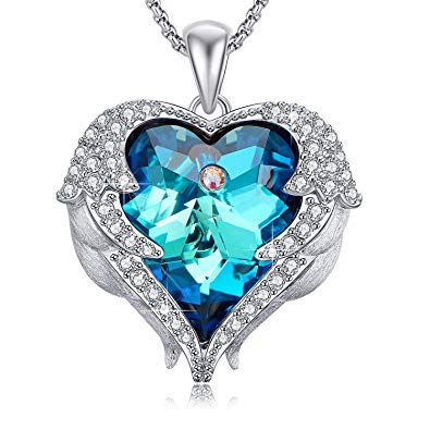 Caperci Angel Wings Sparkling Swarovski Crystal Heart Pendant Necklace, 18''