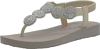 Skechers Women's Meditation-Stars & Sparkle-Circular Rhinestone Slingback Thong Flip-Flop