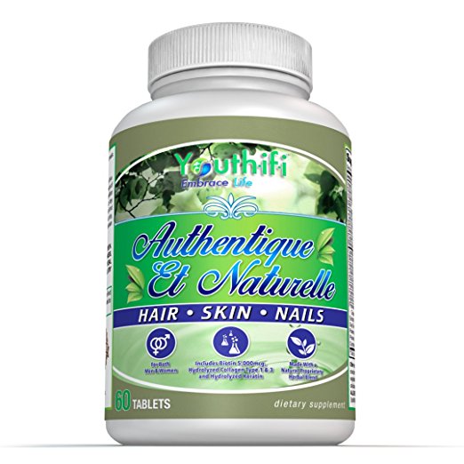 Hair Skin and Nails Vitamins, Optimal Formula with Biotin 5000 mcg, Essential Vitamins, Minerals, and Herbs, Non-GMO, GMP Certified, Made in the USA. 60 Tablets.