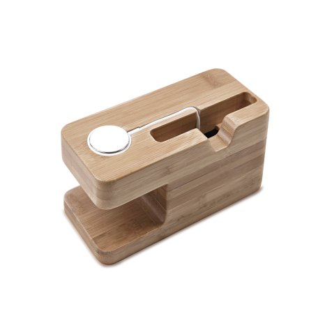 Apple Watch Stand, MoKo Bamboo Wood Dual Charging Dock Station Stock Cradle Holder for Apple Watch 38mm / 42mm, iPhone 6s / 6s Plus / 6 / 6 Plus / SE / 5S / 5C / 5