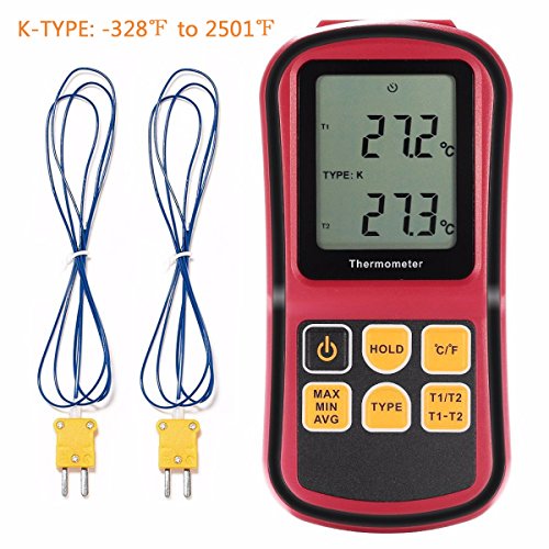 Digital Thermometer, Liumy 110V LCD Dual-channel Temperature Controllers, Temperature Meter Tester for K/J/T/E/R/S/N Thermocouple, Celsius and Fahrenheit Accurate to ±0.1%+0.6℃