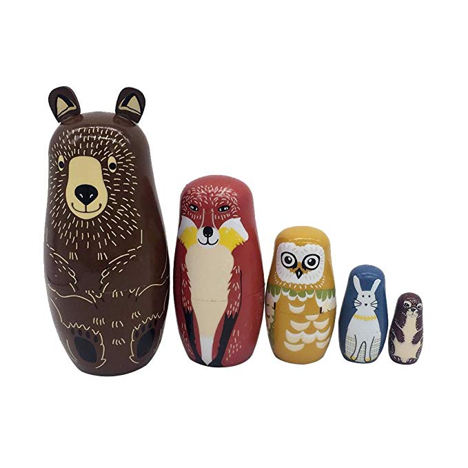 leegoal Wooden Russian Nesting Dolls, Wood Matryoshka Nested Stacking Dolls Handmade Toys for Christmas/Valentine's Day/Mother's Day/Birthday Gift or Home Decoration (Bear Style, Brown)