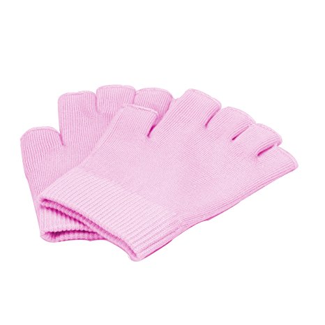 Queentools Gel Cotton Moisturizing Gloves, Half Finger Touch Screen Gloves, Moisturizing Vitamin and Oil Infused, Against Dry Hard Cracked and Rough Hands Fingers, Color Pink