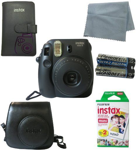 Fujifilm Instax Mini 8 Instant Film Camera (Black) 5 PC Deluxe Bundle Accessory Kit