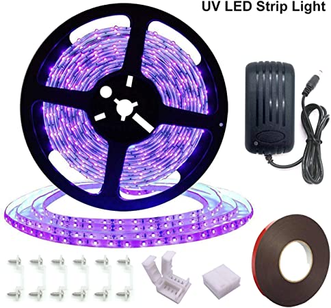 Black Light Strip, Purple LED Strip 16.4Ft/5M 300 Units Lamp Beads, IP65 Waterproof Purple Light for Dance Party, Body Paint, Night Fishing, Work with 12V 2A Power Supply