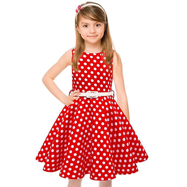 HBBMagic Girls Sleeveless Round Neck Floral Audrey 1950s Fashion Vintage Swing Party Dress