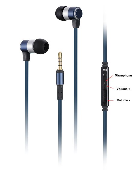 TI-811F Basstyle Cute Earbuds Earphones In-ear Headphones with Mic and Volume Control for All Cellphones (Black-Blue)