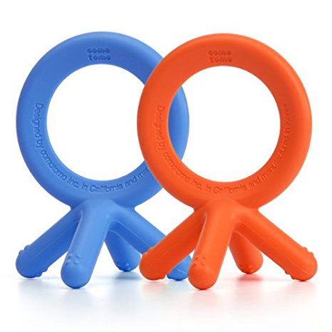 Comotomo Silicone Teether Bundle - 2 Items: Blue & Orange