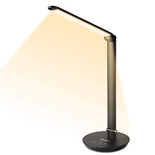 IMAGE LED Eye-Caring Desk Lamp,Touch Control 12W Brightness & Color Temperature Stepless Adjustable,Table Office Lamp with USB Charging Port and Memory Function for Reading, Working or Studying