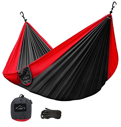 YAKOUTFITTERS Camping Hammock - Ultralight Portable Nylon Parachute Hammocks for Backpacking, Travel, Camping, Beach, Aluminum Wiregate Carabiners Included