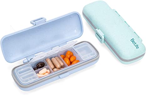 2 Pack Travel Pill Organizer, Waterproof Small Home Pill Cases Box for Purse, Portable Pill Case 7 Compartment, Daily Pill Container for Vitamin and Medication