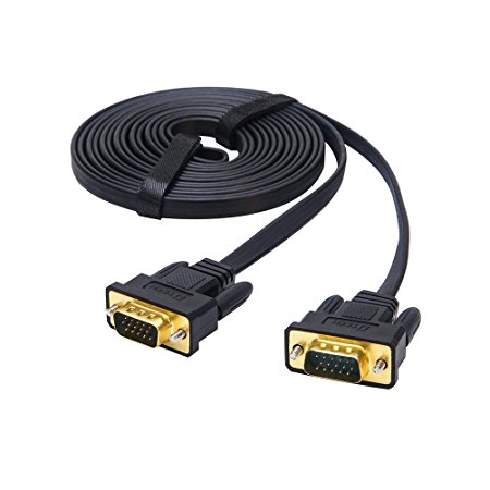 DTECH Ultra Thin Flat Type Computer Monitor VGA Cable Standard 15 Pin Male to Male VGA Wire 10 Feet