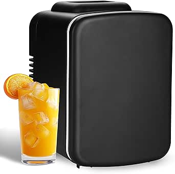 YSSOA 4L 6 Can Mini Fridge Portable Cooler & Warmer Compact Refrigerators for Food, Drinks, Office Desk, Black New