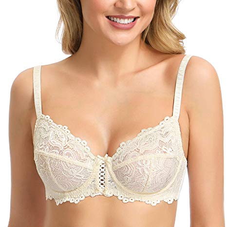 WingsLove Women's Full Coverage Non-Padded Bra Soft Cup Floral Lace Underwire Bra