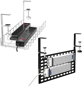 Under Desk Cable Management No Drill, Xpatee 16'' Desk Cable Management, Cable Management with Clamp for Desk Wire Management, Computer Cable Rack for Office, Home - No Damage to Desk