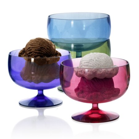 Stackable Break-resistant Plastic Ice Cream Bowl or Dessert Dish - Set of 4 in Assorted Colors