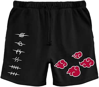 Ripple Junction Naruto Shippuden Logo with Naruto Mens Fleece Sweat Shorts Officially Licensed