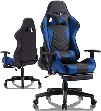 Gaming Chair Leather High Back Racing Style Computer PC Chair Ergonomic Desk Chair Swivel Gaming Chair with Lumbar Support and Headrest (BlackBlue)