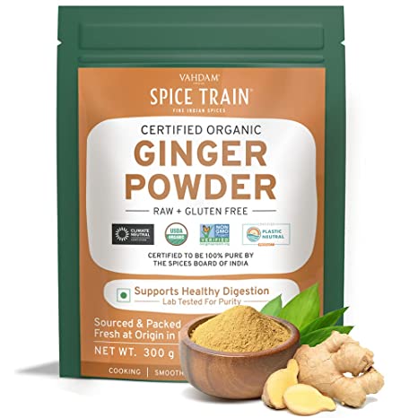SPICE TRAIN, Dry Ginger Powder Organic 300g | Resealable Zip Lock Pouch | 100% Pure Adarak Powder | Active Gingerol, Perfect for Cooking, Smoothies, Latte & Tea | Vegan, Gluten free