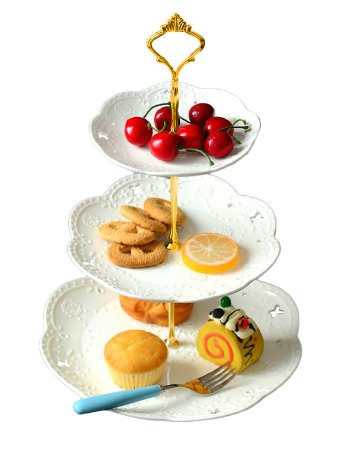 Jusalpha 3-tier Porcelain Cake Stand-cupcake Stand- Dessert Stand-tea Party Serving Platter (3RW Gold)-