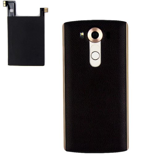 LG V10 Wireless Charging Case Lookatool Genuine Leather Qi Wireless Charger Charging Case Battery BackReceiver Sticker Support NFC for LG V10 Black