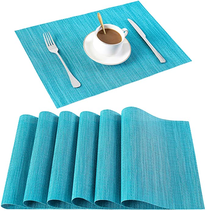 Camkuzon Placemats Set of 6 for Dining Table, Heat-Resistant Washable Woven Vinyl Placemat Plastic Kitchen Table Mats Stain Resistant Non-Slip