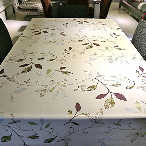 LeeVan Heavy Weight Vinyl Rectangle Table Cover Wipe Clean PVC Tablecloth Oil-proof/Waterproof Stain-resistant/Mildew-proof - 54 x 84 Inch (Autumn Leaves)