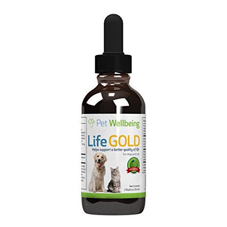 Pet Wellbeing - Life Gold For Dogs and Cats - Natural Cancer Support For Dogs and Cats - 2 Ounce 59 Milliliter