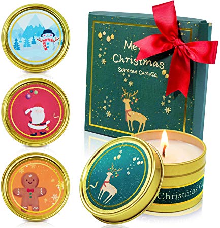 LA BELLEFÉE Christmas Scented Candles, Sherry Brandy, Apple & Cinnamon, Winter Cedarwood, Gingerbread Natural Soy Wax Vegan Gift Set for Family, Lover, Friends