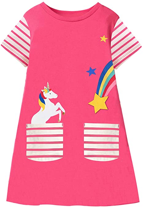 Fiream Summer Toddler Girls Dresses - Casual Cute Animal Applique Outfits Dress for Kids 3-8 Years