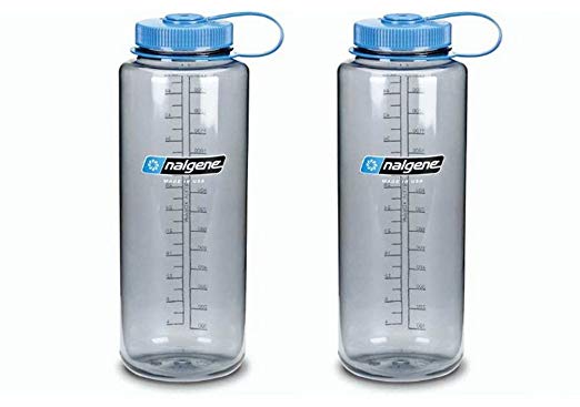 Nalgene Silo 48oz Tritan Grey W/Blue Top Wide Mouth Bottle, 2 Bottle Pack, 11.3 Inches Tall by 3.5 Inches in Diameter